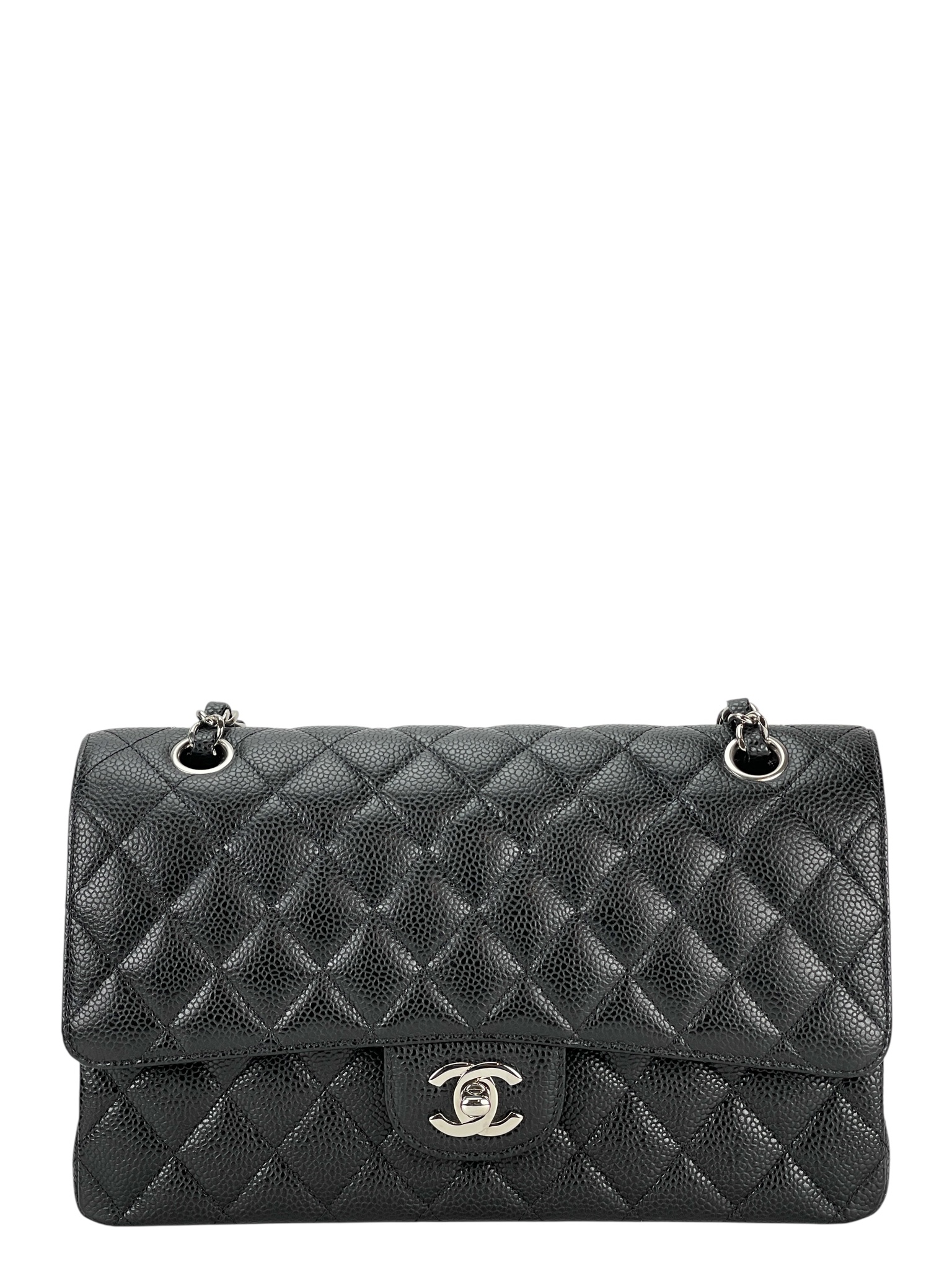CHANEL - Medium Classic Double Flap Bag Black Caviar Sliver Hardware (CF25)