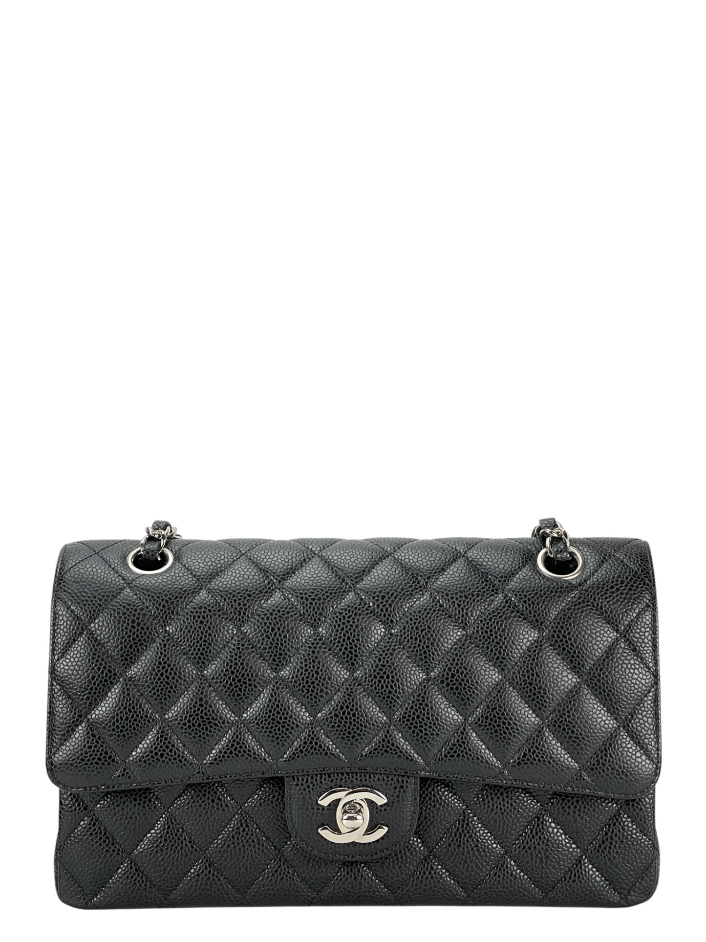 CHANEL - Medium Classic Double Flap Bag Black Caviar Sliver Hardware (CF25)