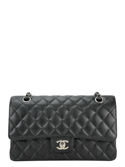 CHANEL - Medium Classic Double Flap Bag Black Caviar Sliver Hardware (CF25)