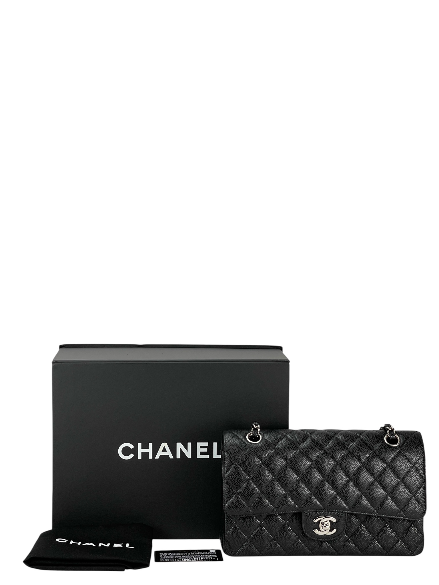 CHANEL - Medium Classic Double Flap Bag Black Caviar Sliver Hardware (CF25)