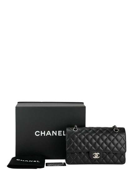 CHANEL - Medium Classic Double Flap Bag Black Caviar Sliver Hardware (CF25)