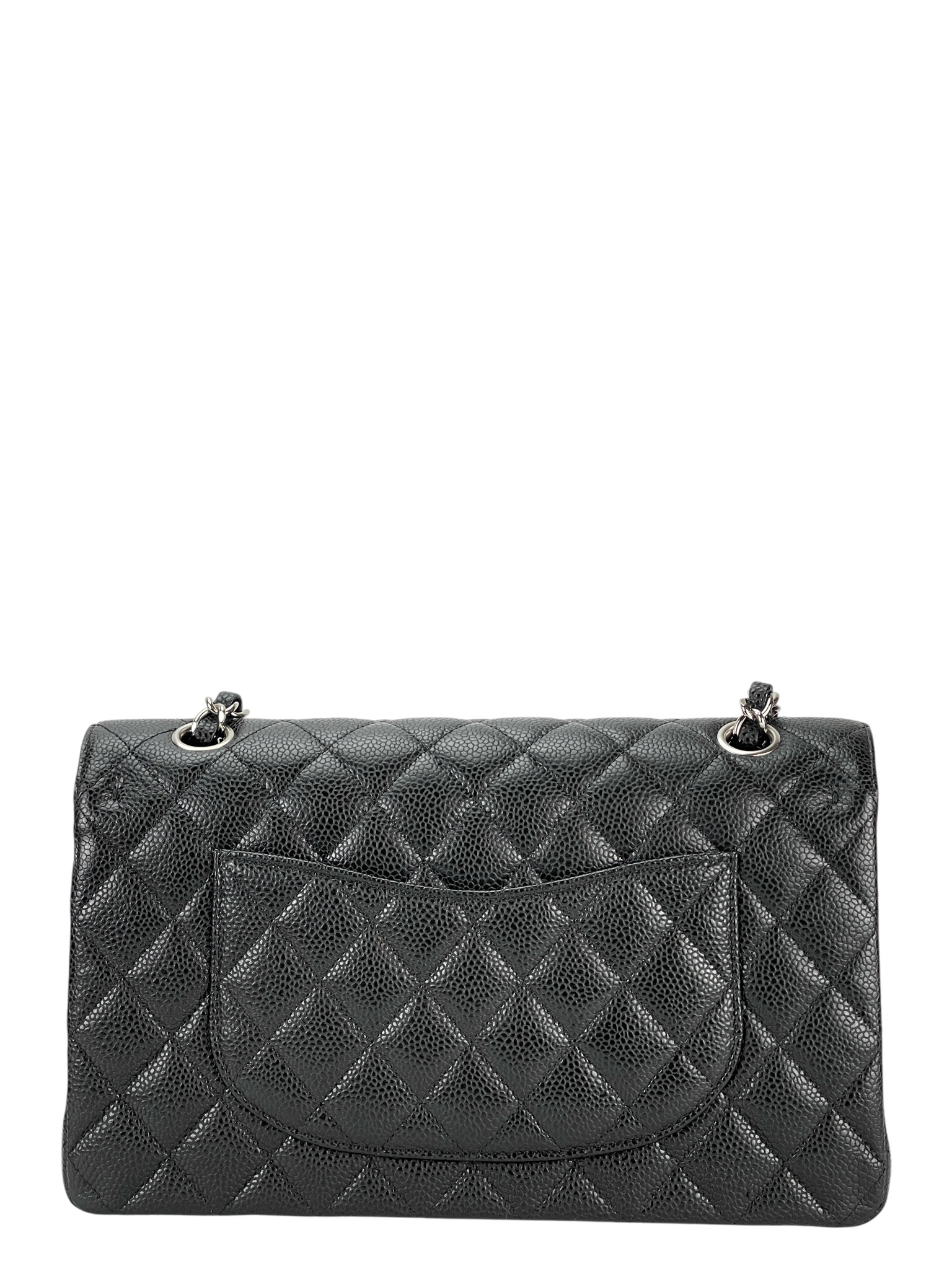 CHANEL - Medium Classic Double Flap Bag Black Caviar Sliver Hardware (CF25)
