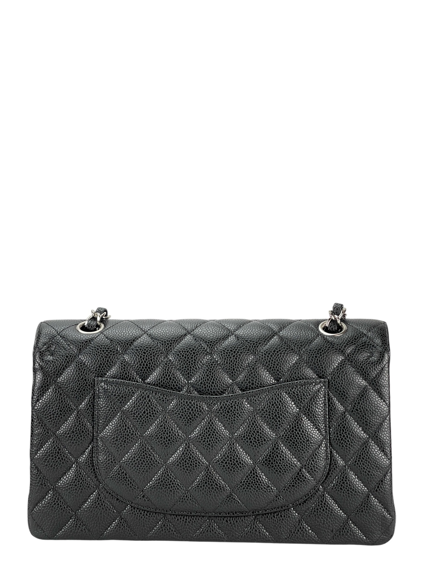 CHANEL - Medium Classic Double Flap Bag Black Caviar Sliver Hardware (CF25)