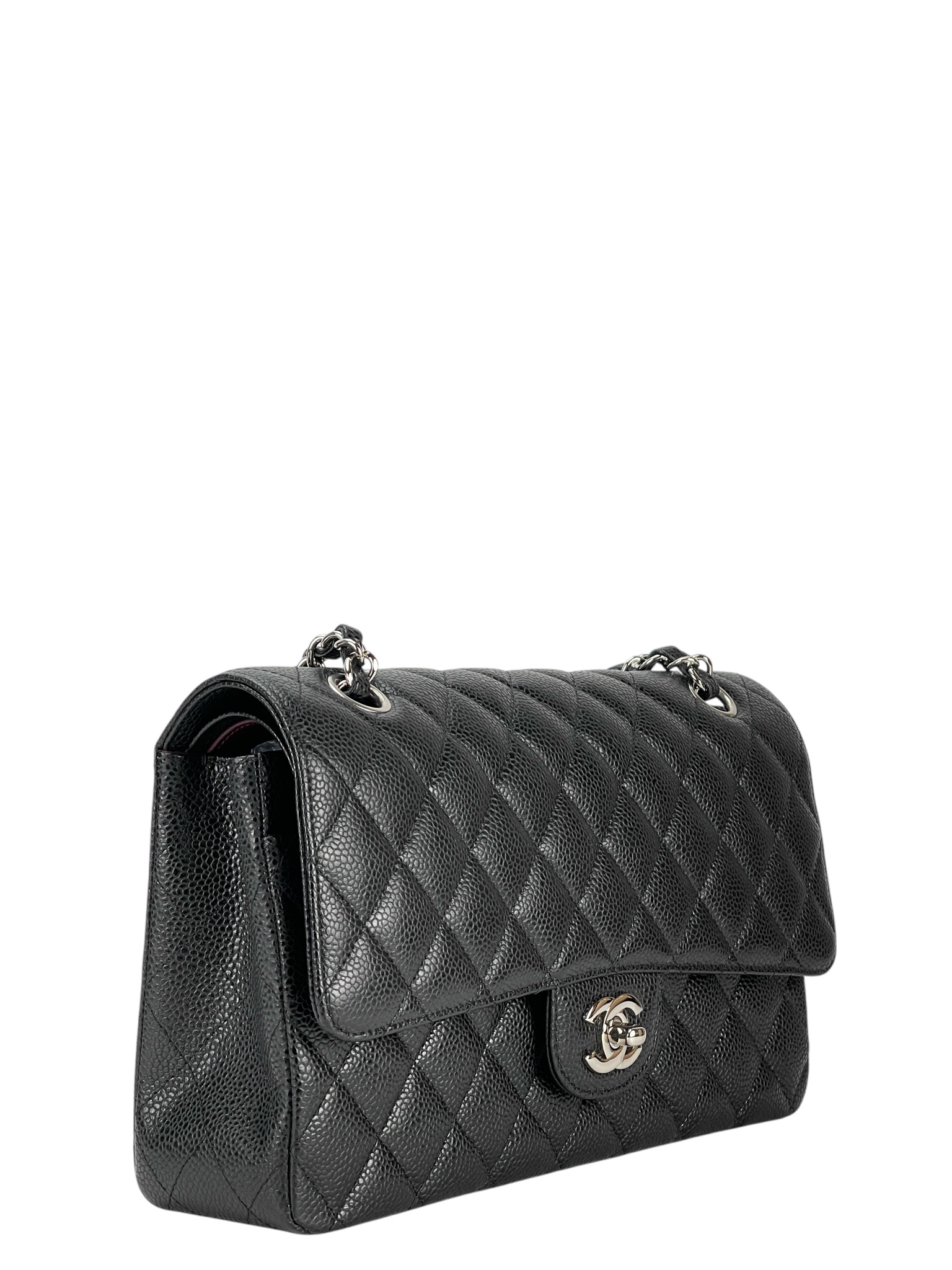 CHANEL - Medium Classic Double Flap Bag Black Caviar Sliver Hardware (CF25)