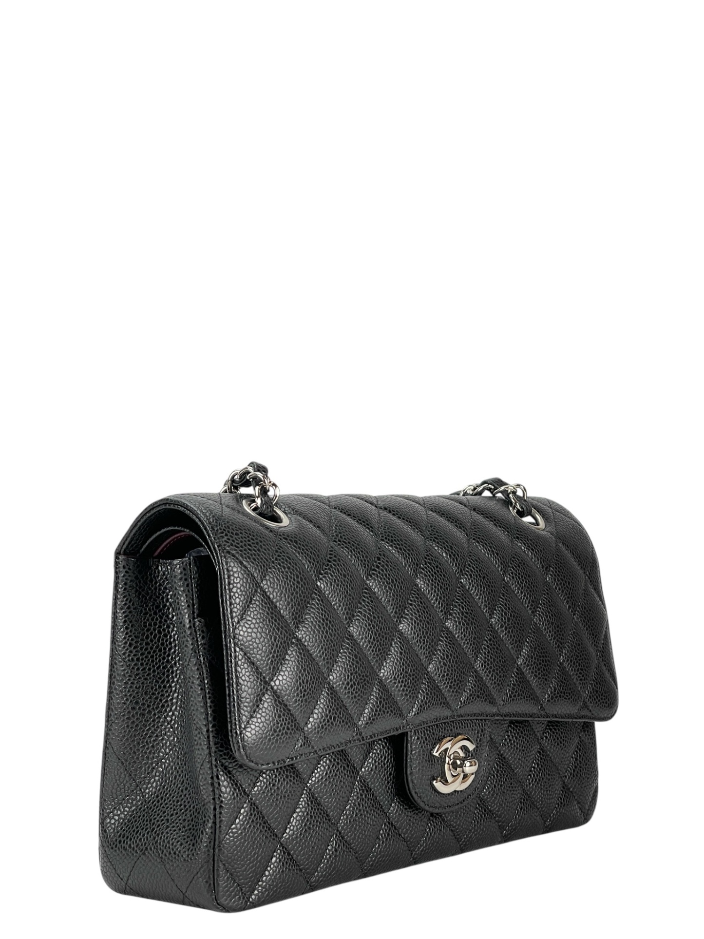 CHANEL - Medium Classic Double Flap Bag Black Caviar Sliver Hardware (CF25)
