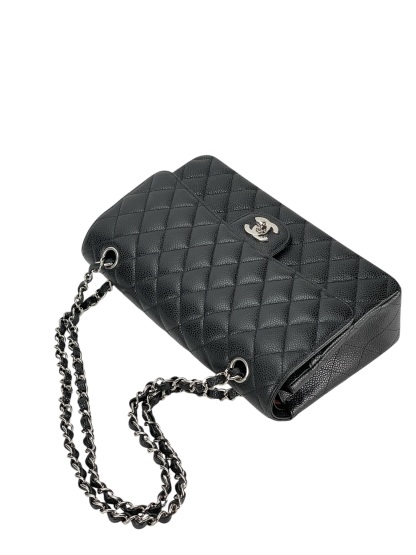 CHANEL - Medium Classic Double Flap Bag Black Caviar Sliver Hardware (CF25)