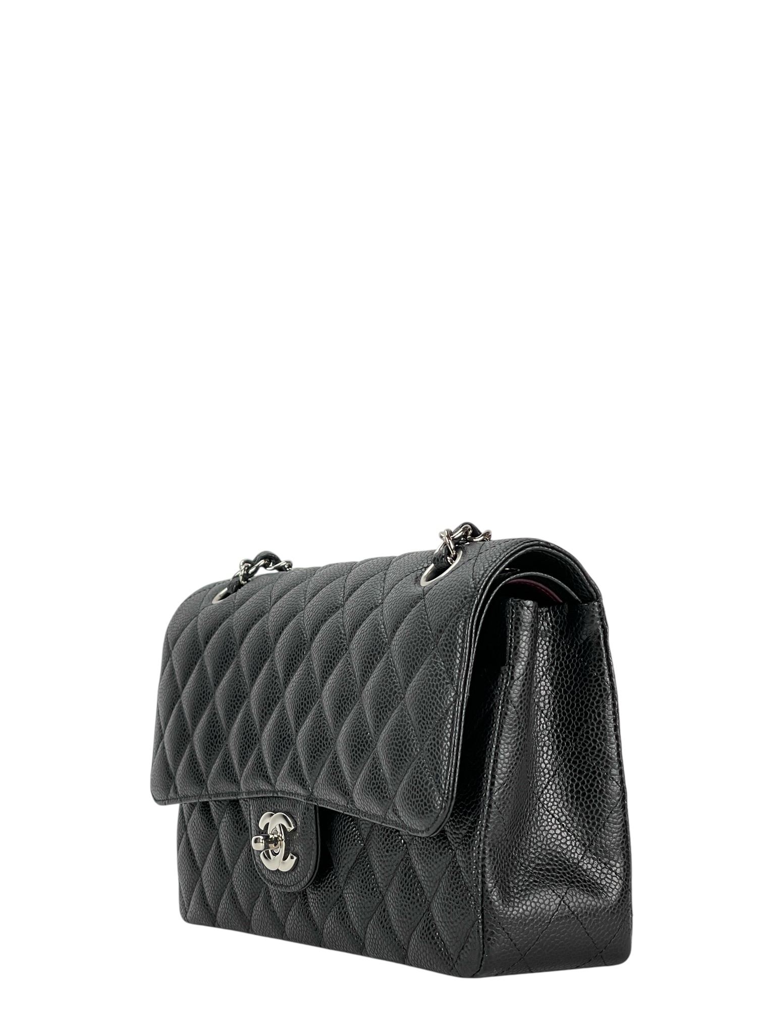 CHANEL - Medium Classic Double Flap Bag Black Caviar Sliver Hardware (CF25)