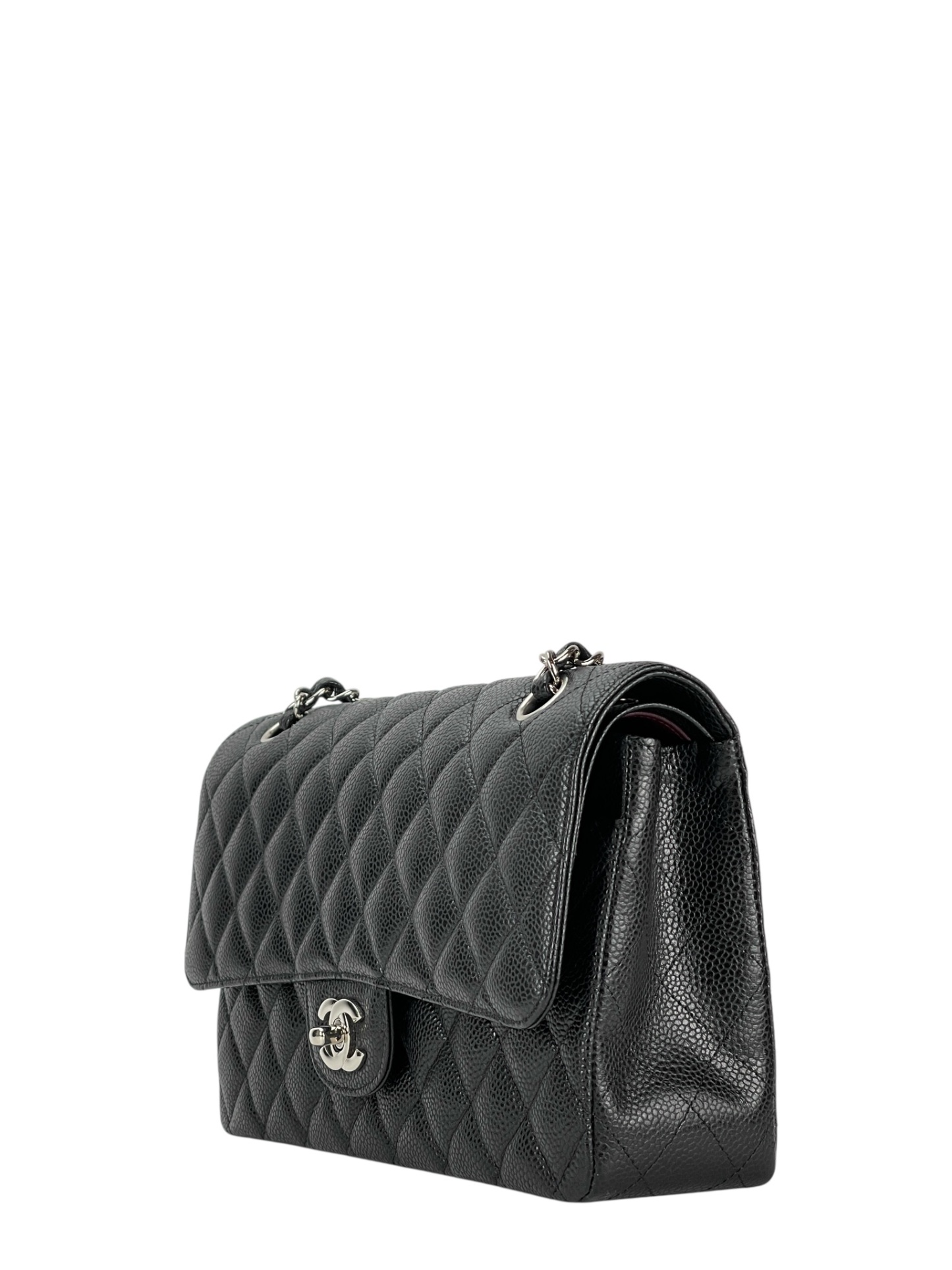CHANEL - Medium Classic Double Flap Bag Black Caviar Sliver Hardware (CF25)