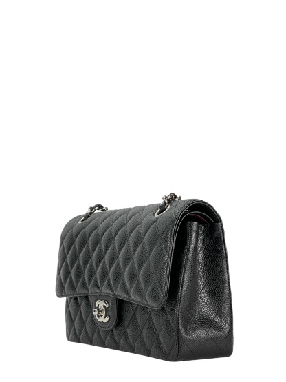 CHANEL - Medium Classic Double Flap Bag Black Caviar Sliver Hardware (CF25)