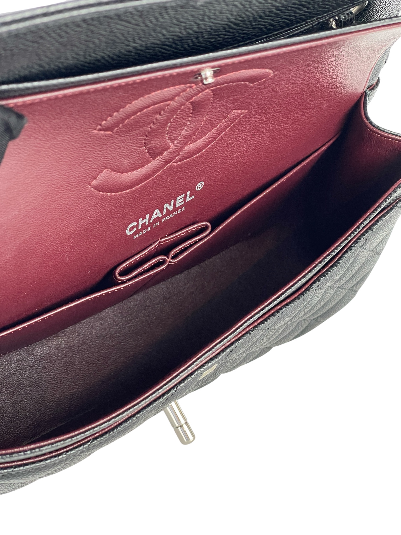 CHANEL - Medium Classic Double Flap Bag Black Caviar Sliver Hardware (CF25)