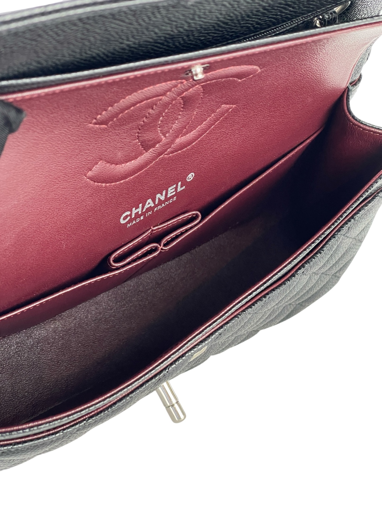 CHANEL - Medium Classic Double Flap Bag Black Caviar Sliver Hardware (CF25)