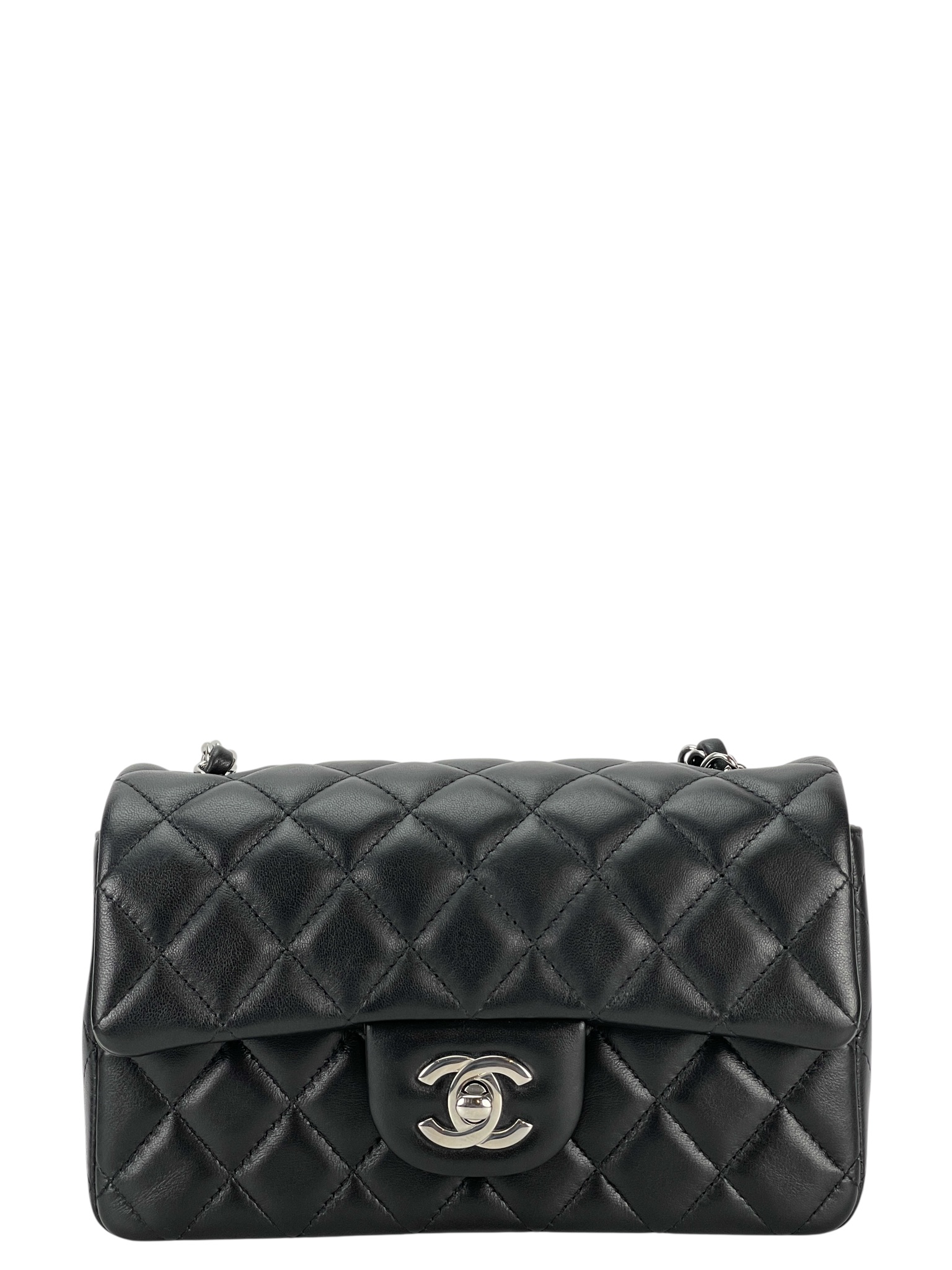 CHANEL - Mini Classic Flap Bag Sliver Hardware Black Lambskin