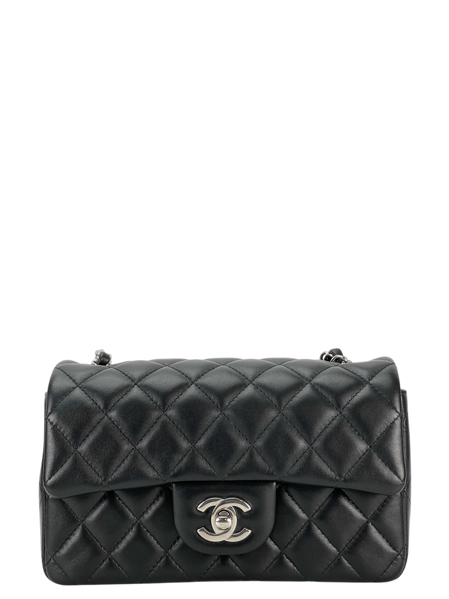 CHANEL - Mini Classic Flap Bag Sliver Hardware Black Lambskin