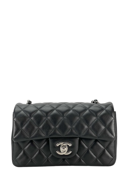 CHANEL - Mini Classic Flap Bag Sliver Hardware Black Lambskin