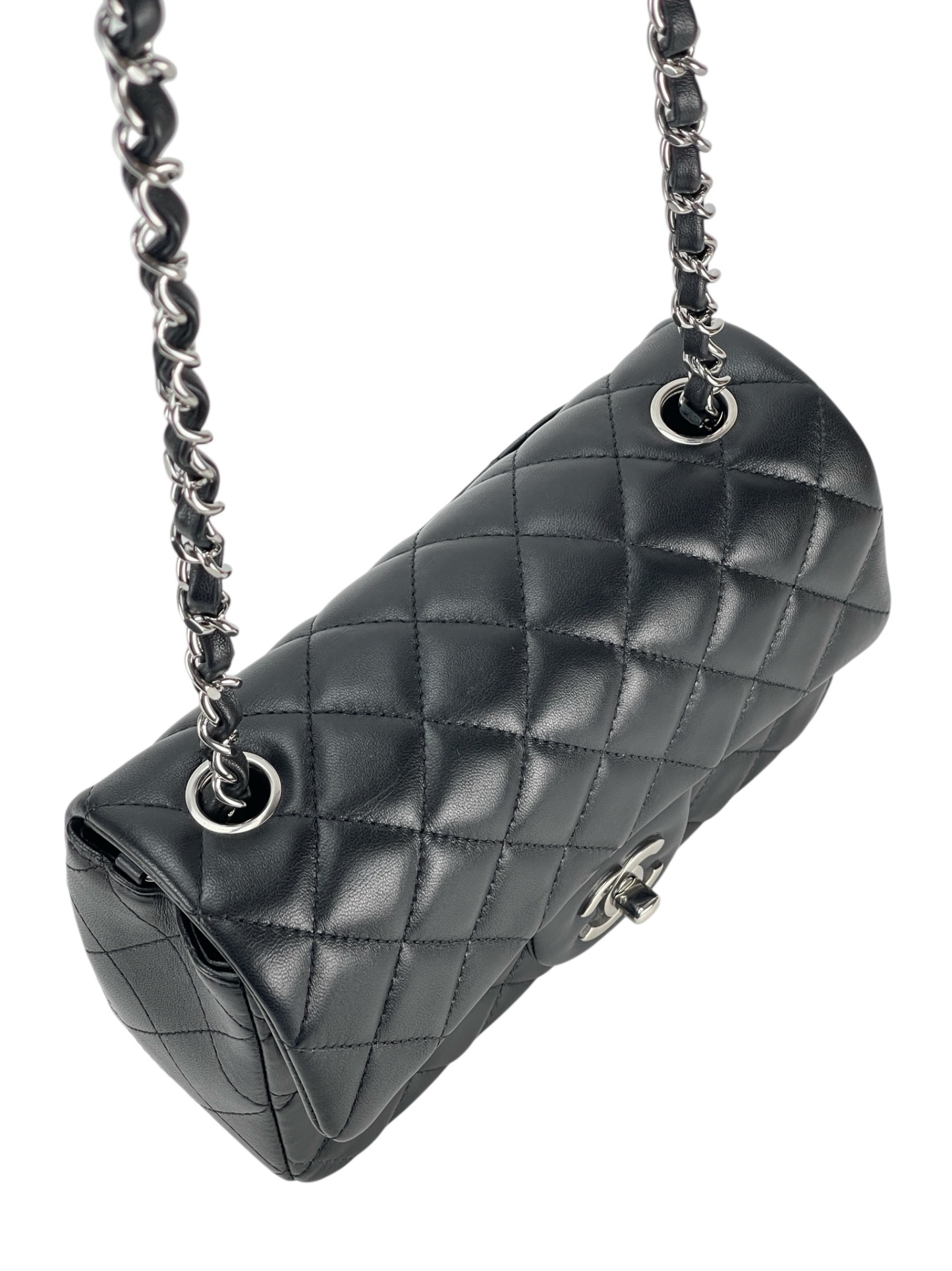 CHANEL - Mini Classic Flap Bag Sliver Hardware Black Lambskin