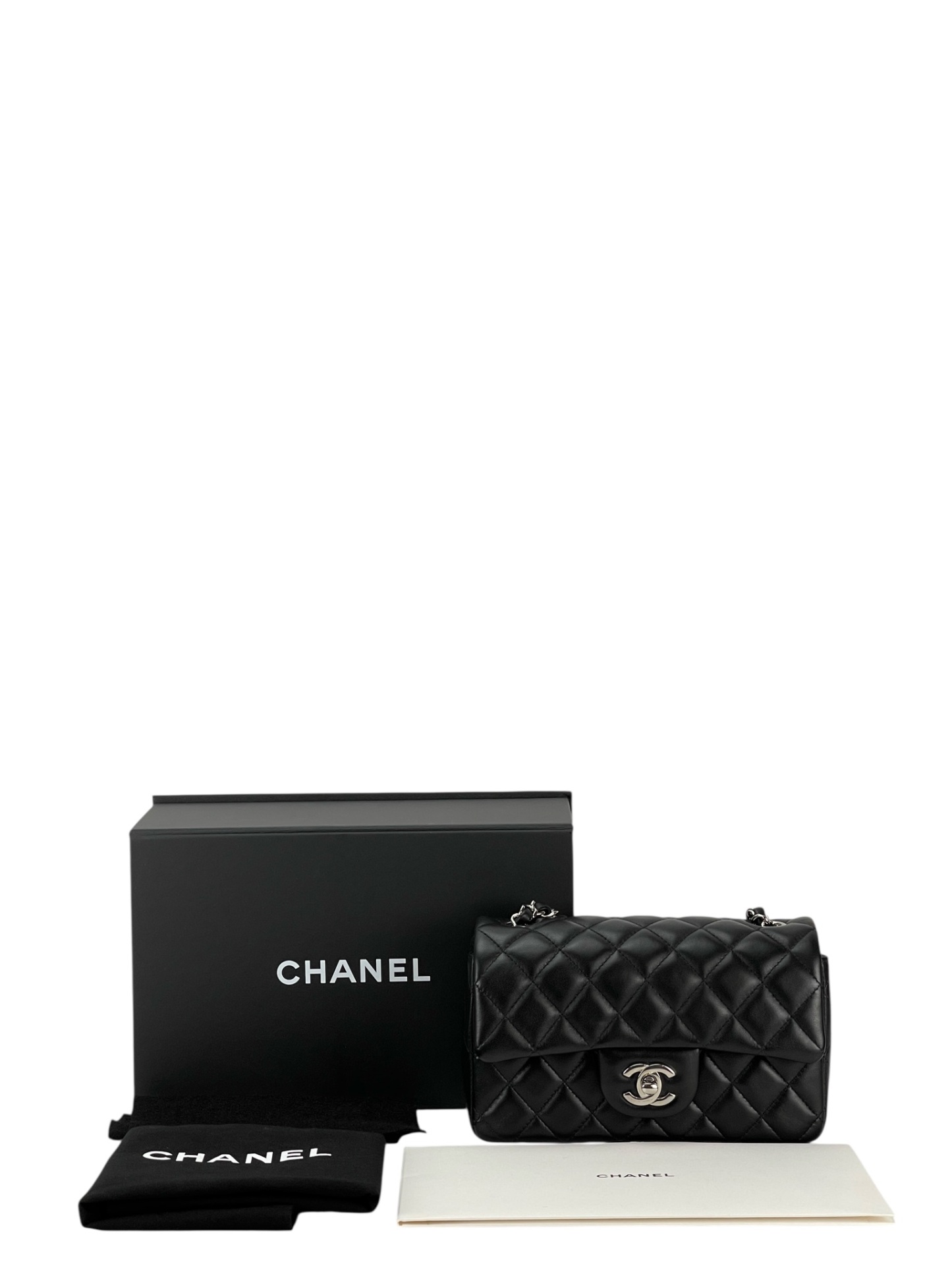 CHANEL - Mini Classic Flap Bag Sliver Hardware Black Lambskin