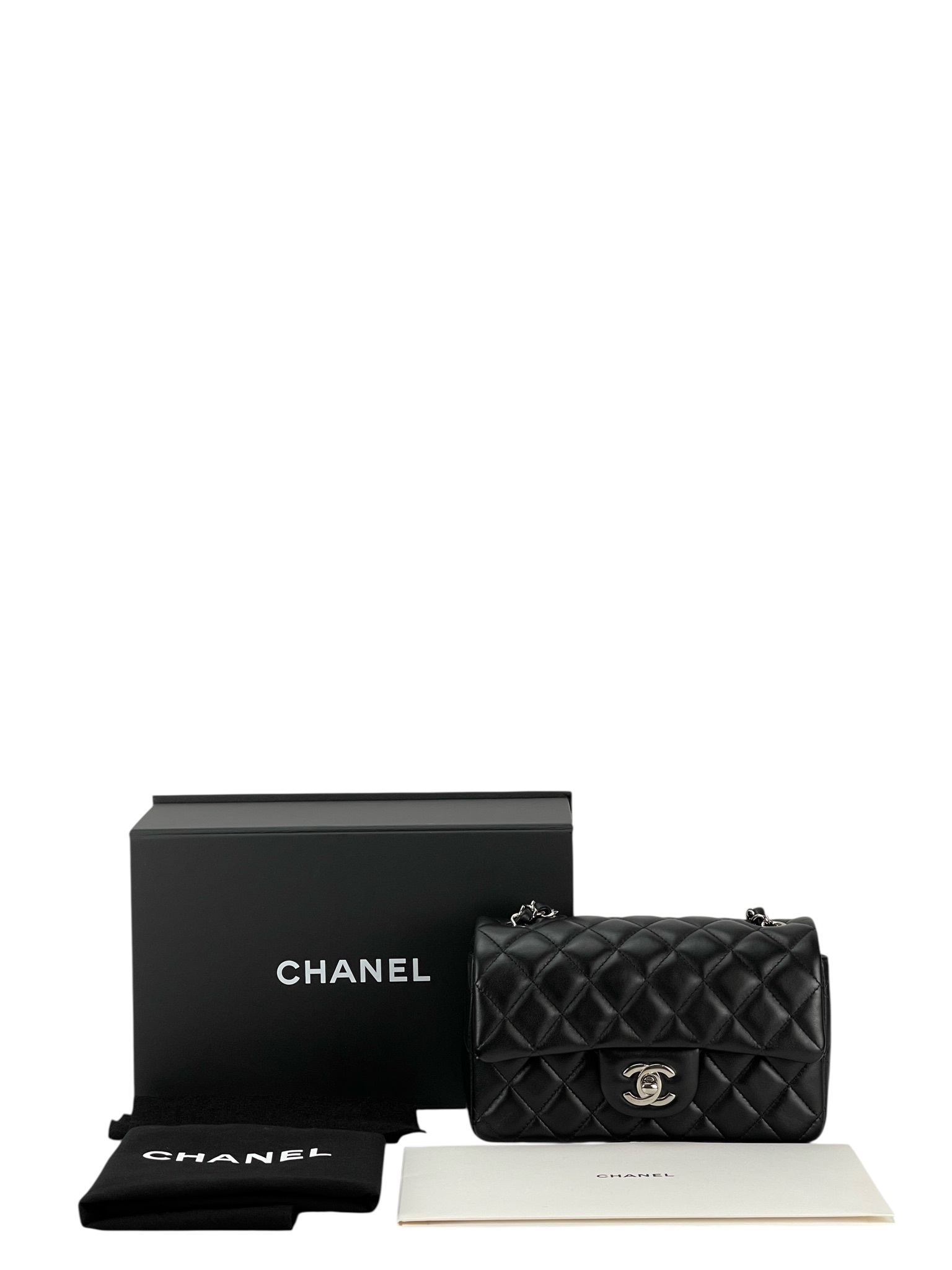 CHANEL - Mini Classic Flap Bag Sliver Hardware Black Lambskin