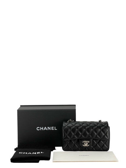CHANEL - Mini Classic Flap Bag Sliver Hardware Black Lambskin