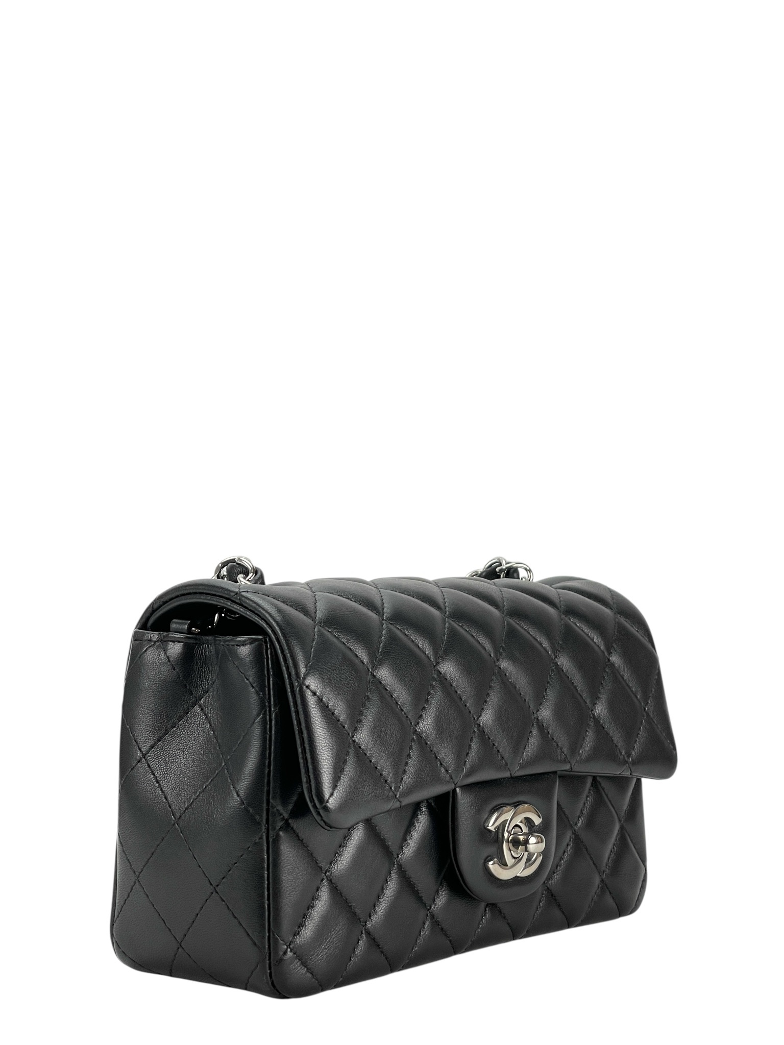 CHANEL - Mini Classic Flap Bag Sliver Hardware Black Lambskin