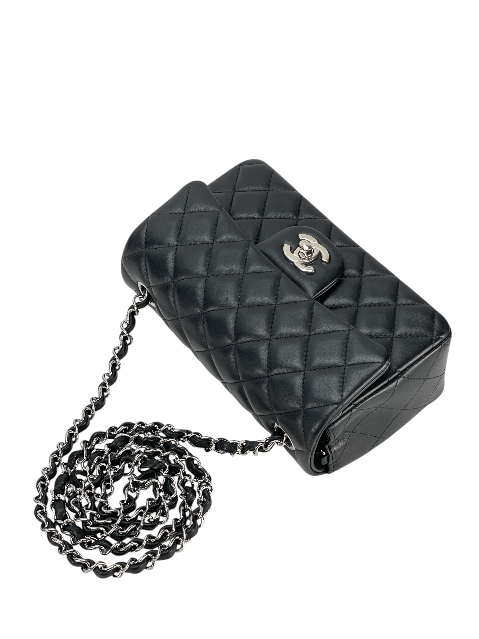 CHANEL - Mini Classic Flap Bag Sliver Hardware Black Lambskin