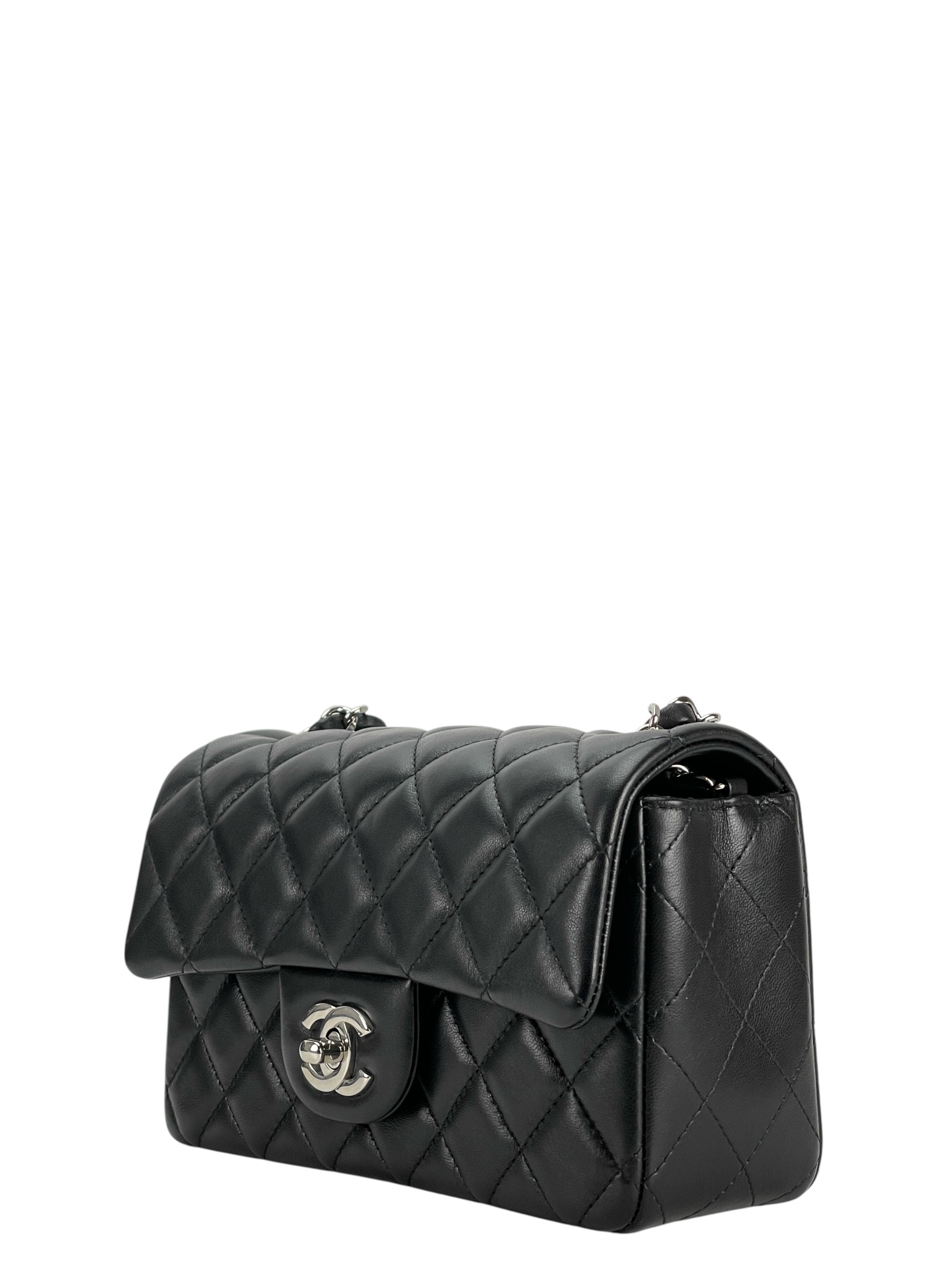 CHANEL - Mini Classic Flap Bag Sliver Hardware Black Lambskin