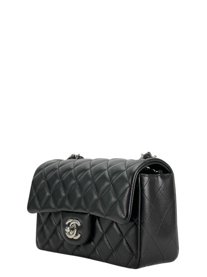 CHANEL - Mini Classic Flap Bag Sliver Hardware Black Lambskin