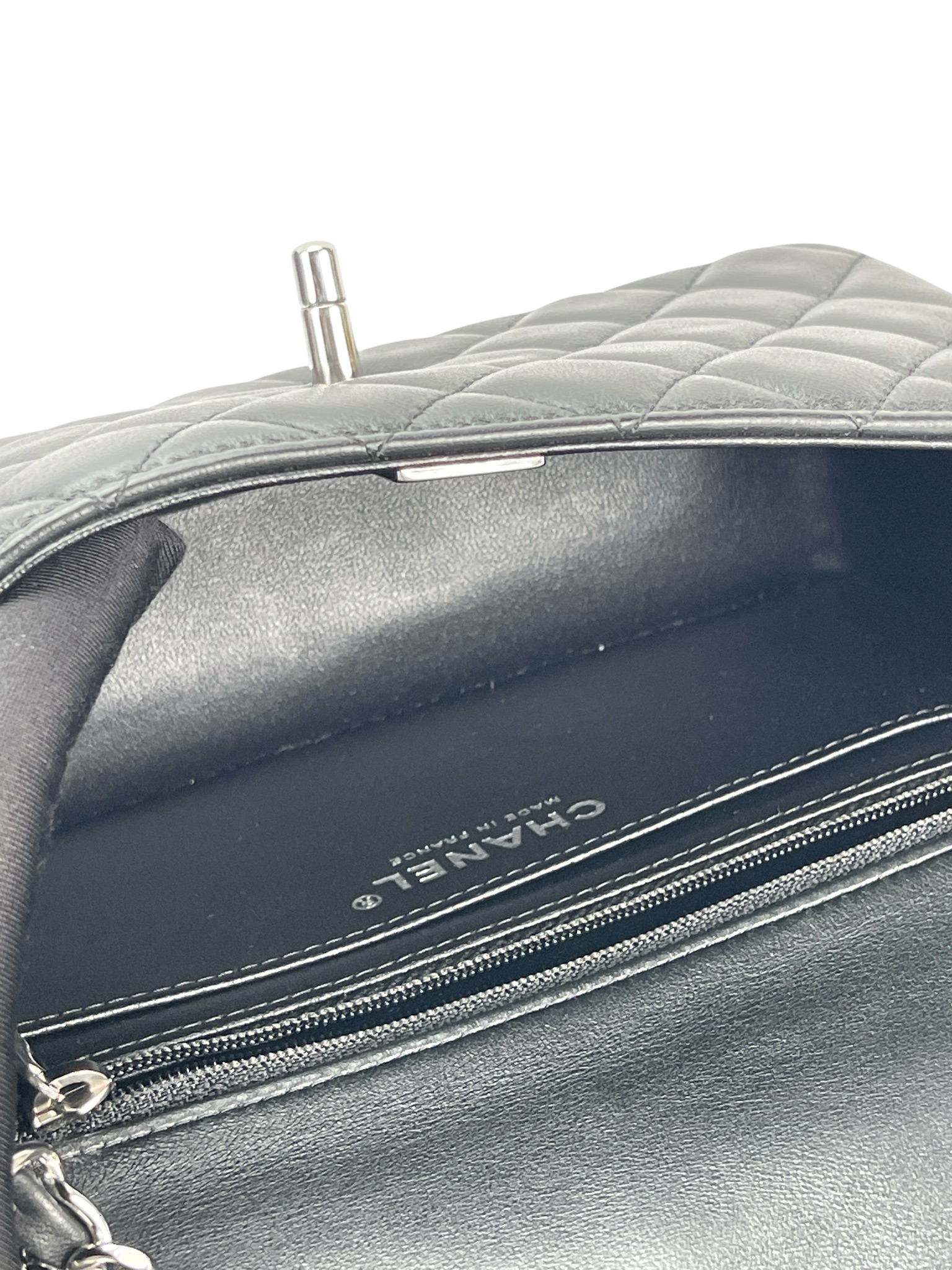 CHANEL - Mini Classic Flap Bag Sliver Hardware Black Lambskin