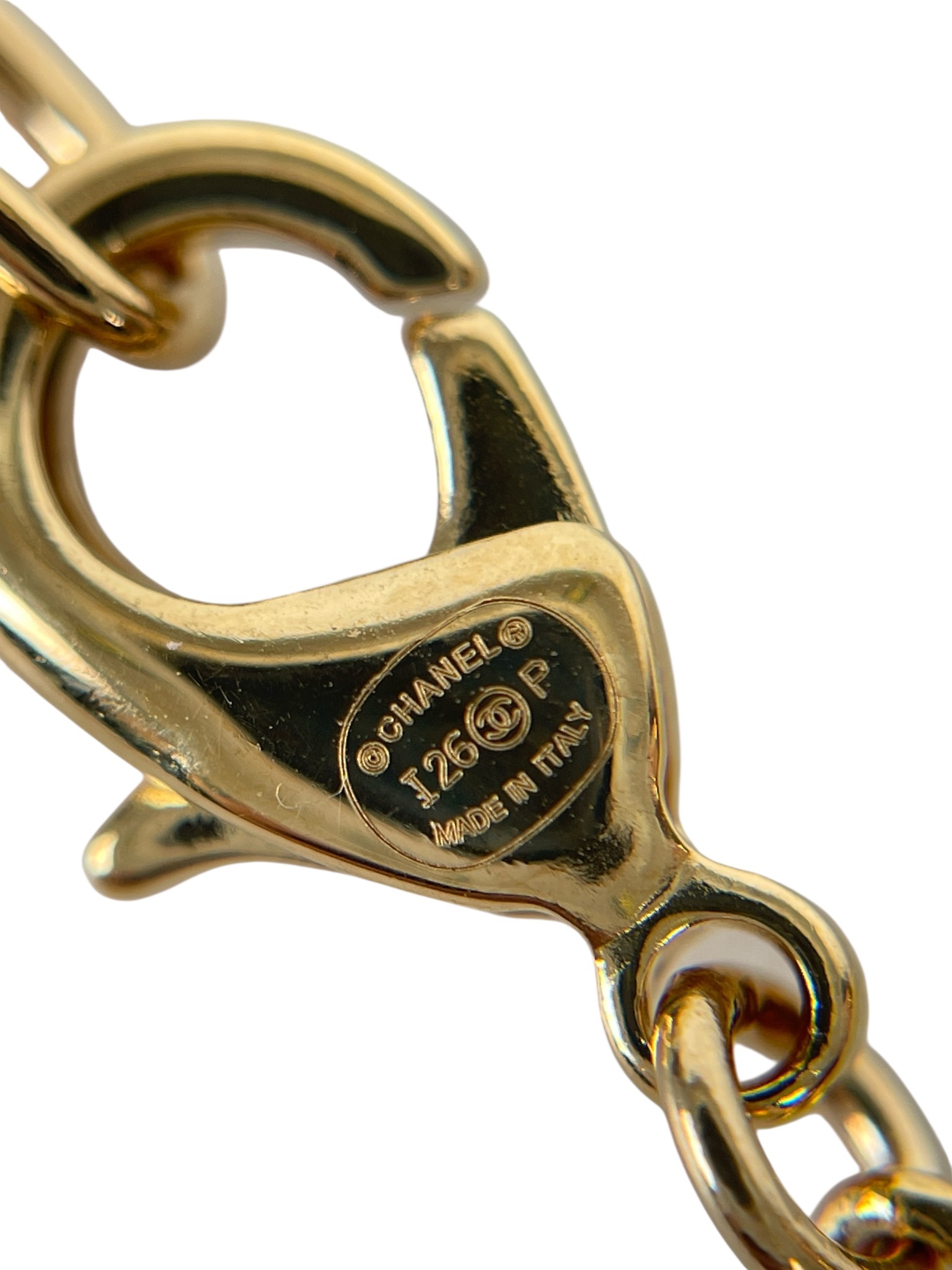 CHANEL - 26P Red Gold Heart CC Pendant Necklace