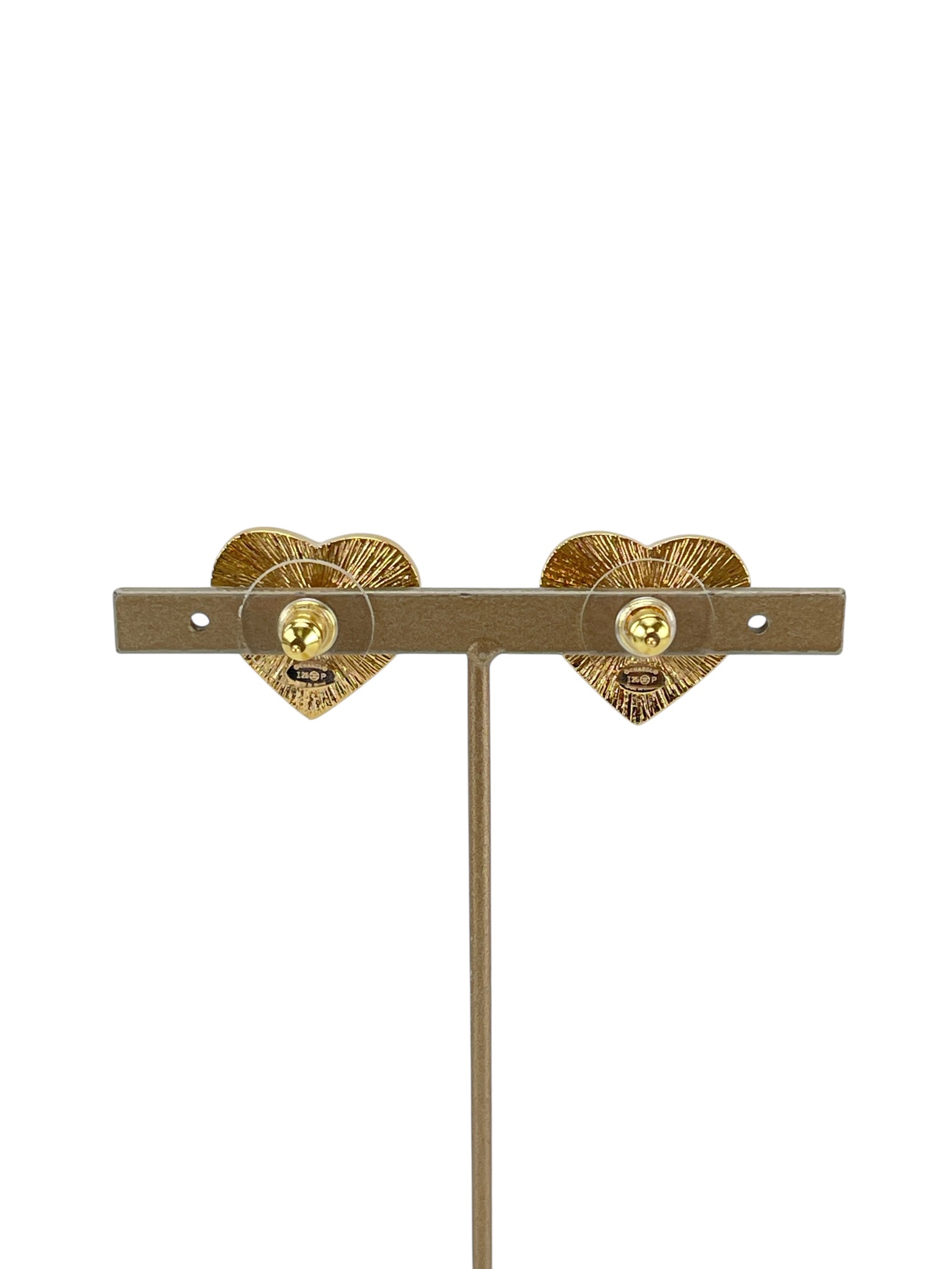 CHANEL - 26P Red Gold Heart CC Logo Stud Earrings