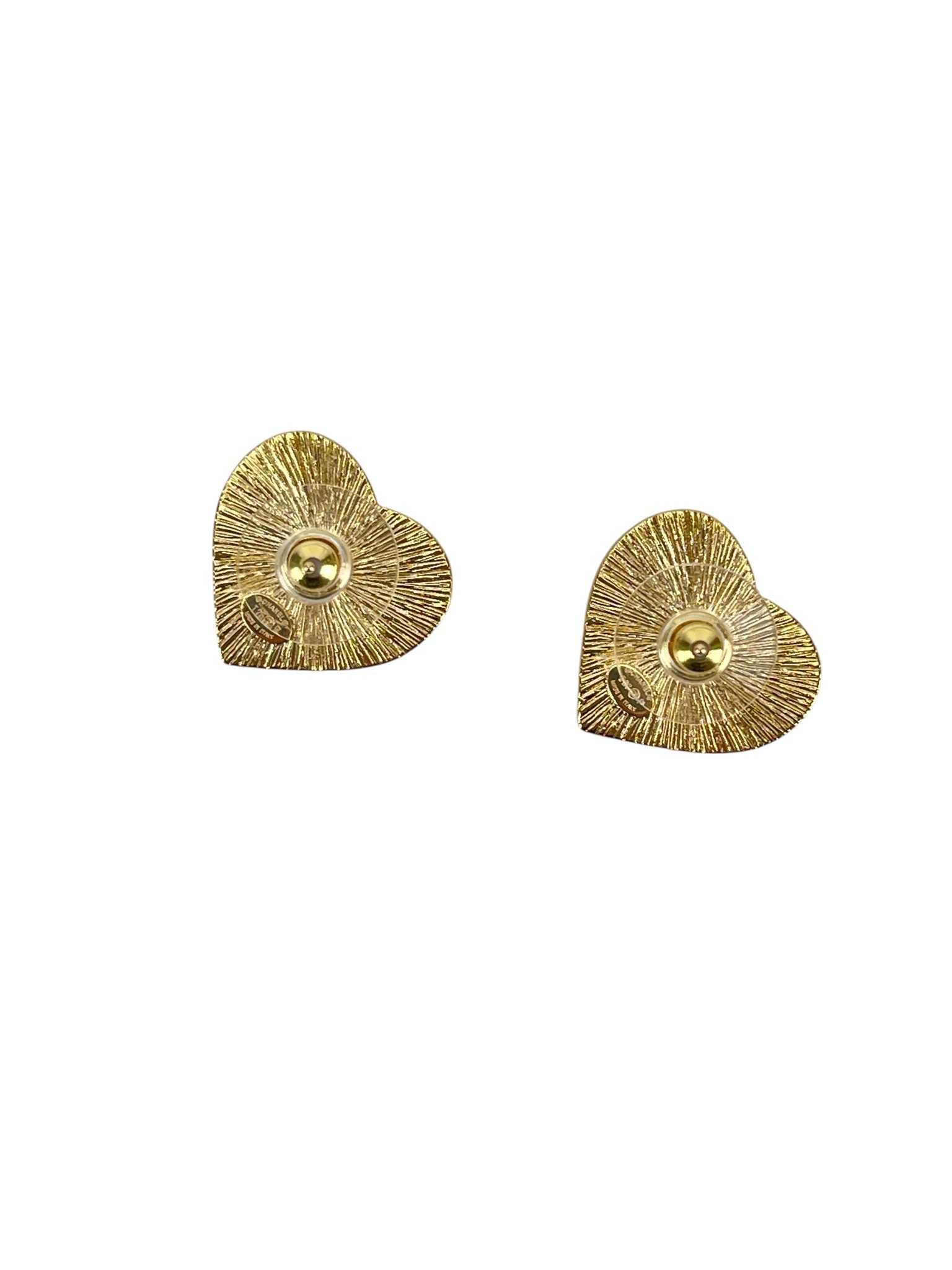 CHANEL - 26P Red Gold Heart CC Logo Stud Earrings