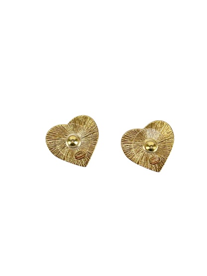 CHANEL - 26P Red Gold Heart CC Logo Stud Earrings