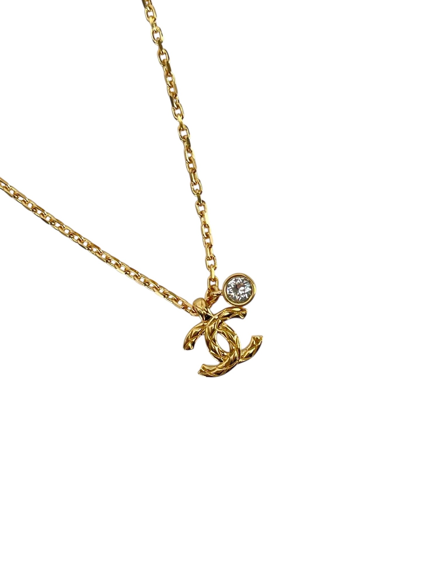 CHANEL - 26P Gold Quilted CC Pendant Necklace