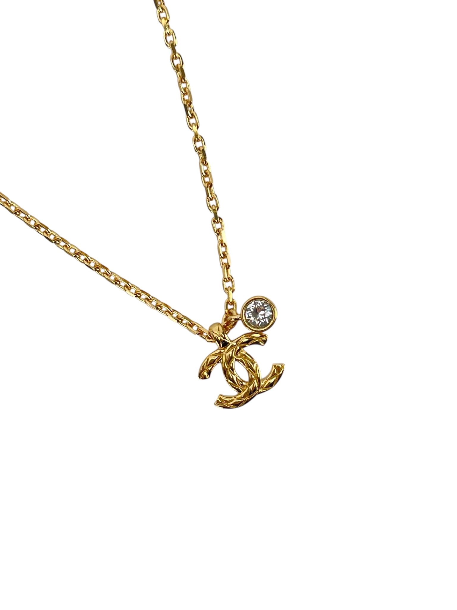 CHANEL - 26P Gold Quilted CC Pendant Necklace