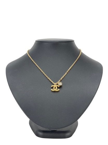 CHANEL - 26P Gold Quilted CC Pendant Necklace