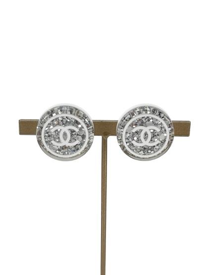 CHANEL - 25C Sliver CC Logo Round Earrings