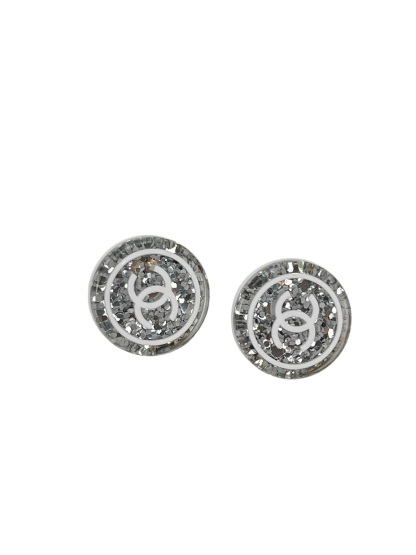 CHANEL - 25C Sliver CC Logo Round Earrings
