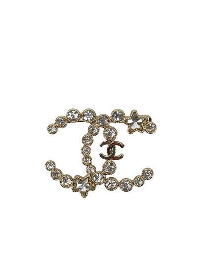 CHANEL - 24K Gold Rhinestone Star CC Logo Brooch