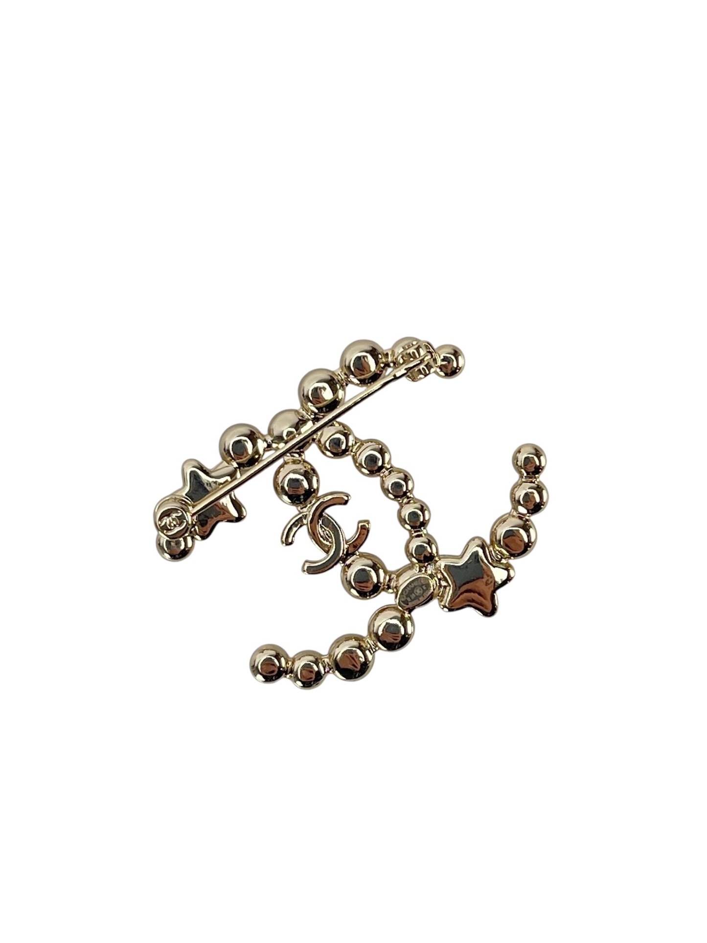 CHANEL - 24K Gold Rhinestone Star CC Logo Brooch