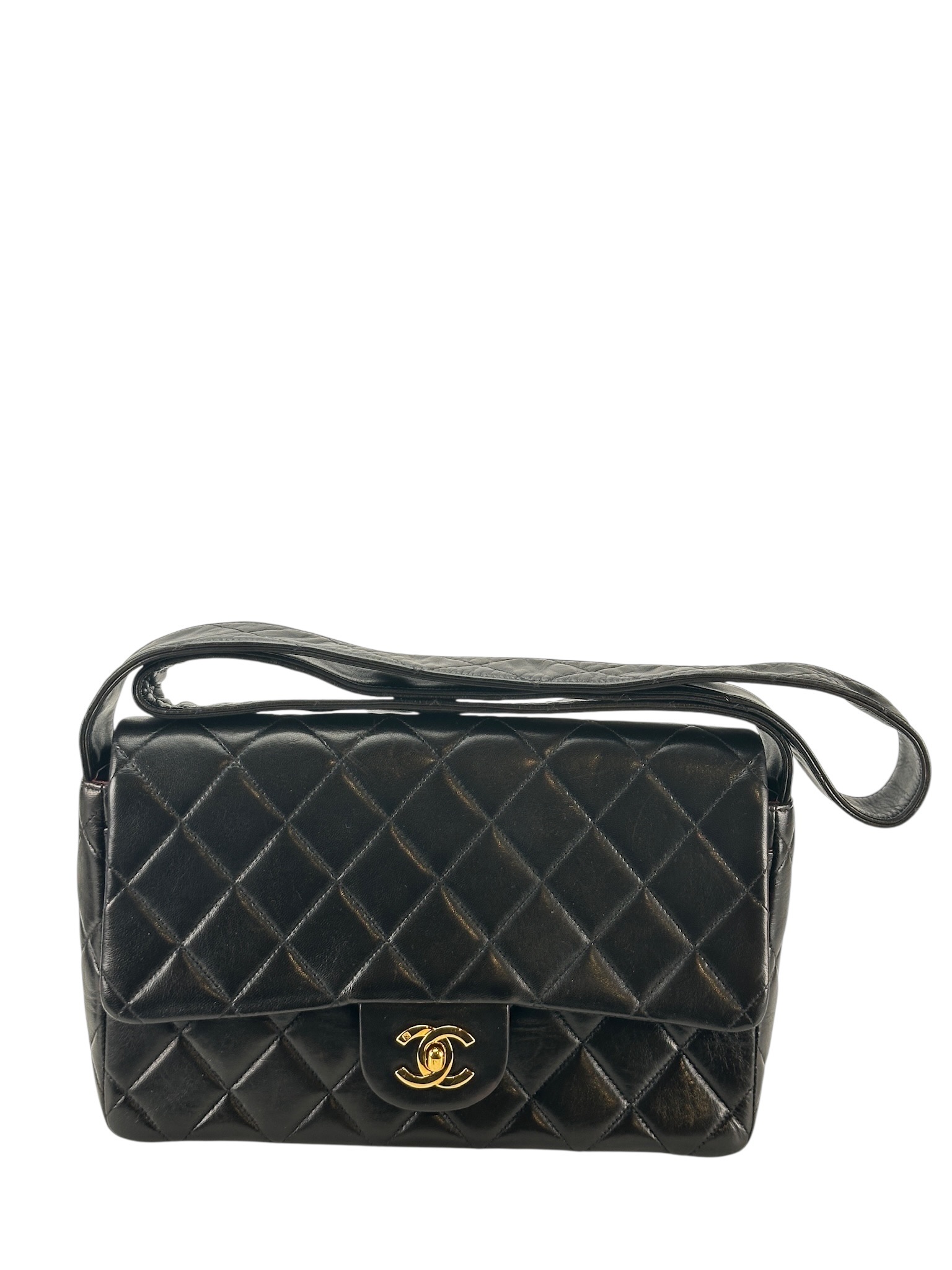 CHANEL - Flap Quilted Leather Shoulder Bag Black