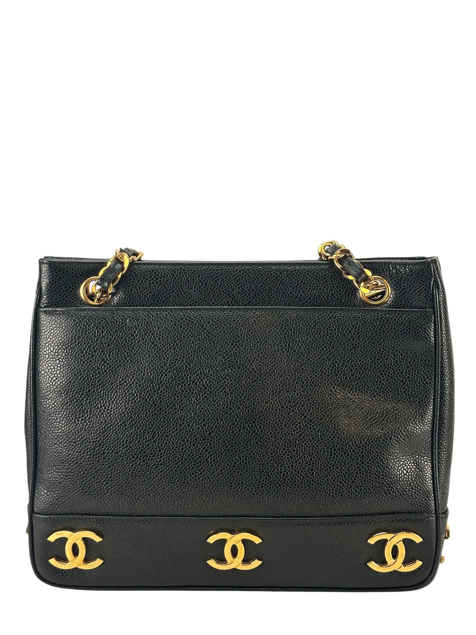 CHANEL - Black Caviar Triple Coco Chain Shoulder Bag 