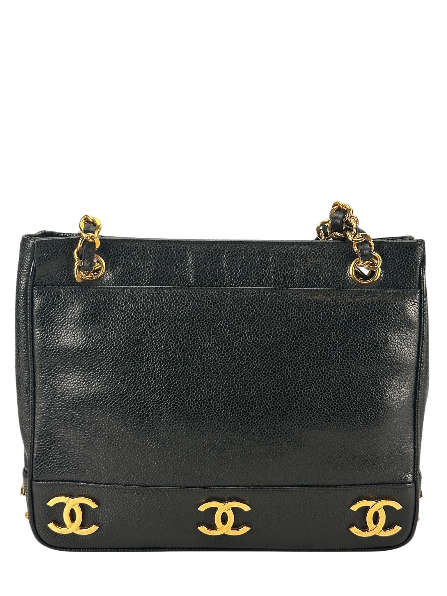 CHANEL - Black Caviar Triple Coco Chain Shoulder Bag 