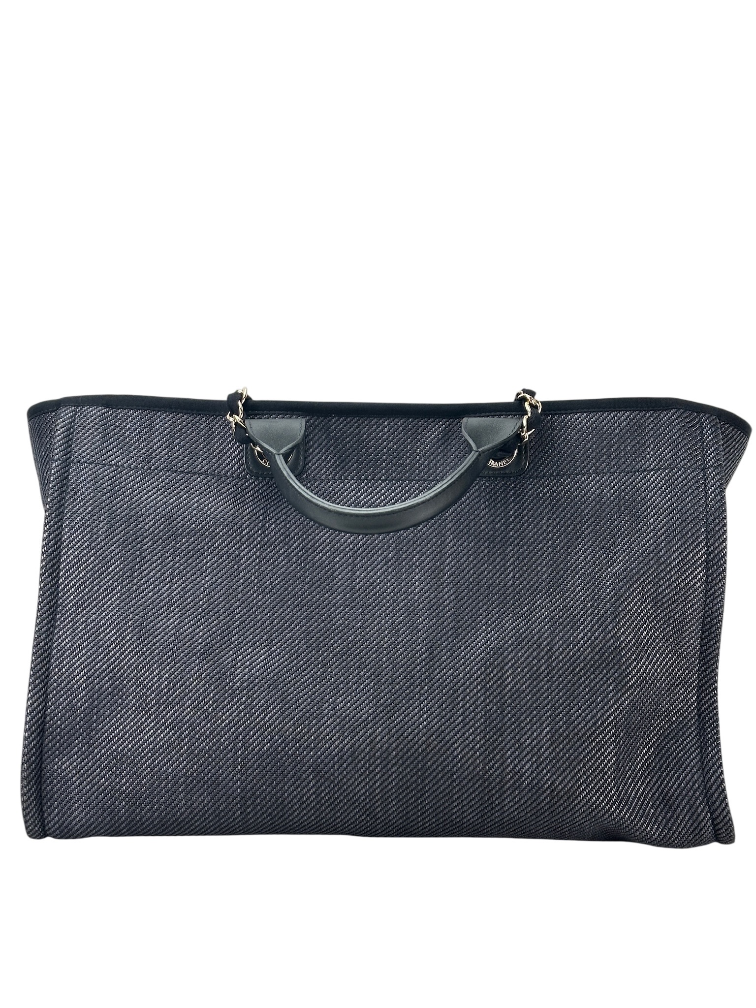 CHANEL -  Dark Blue Denim Deauville Tote MM Gold Hardware