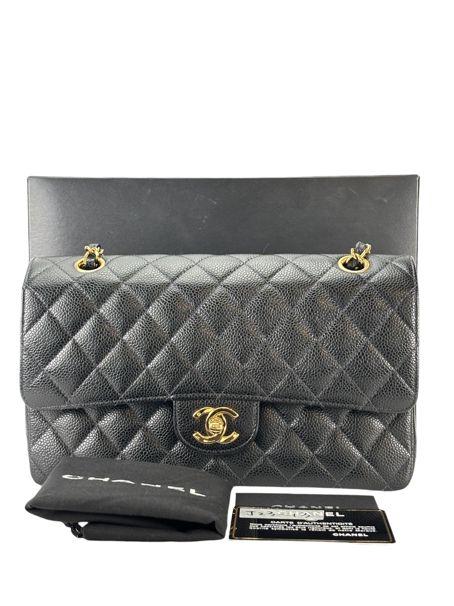 CHANEL - Medium Classic Double Flap Bag Black Caviar Gold Hardware (CF25)