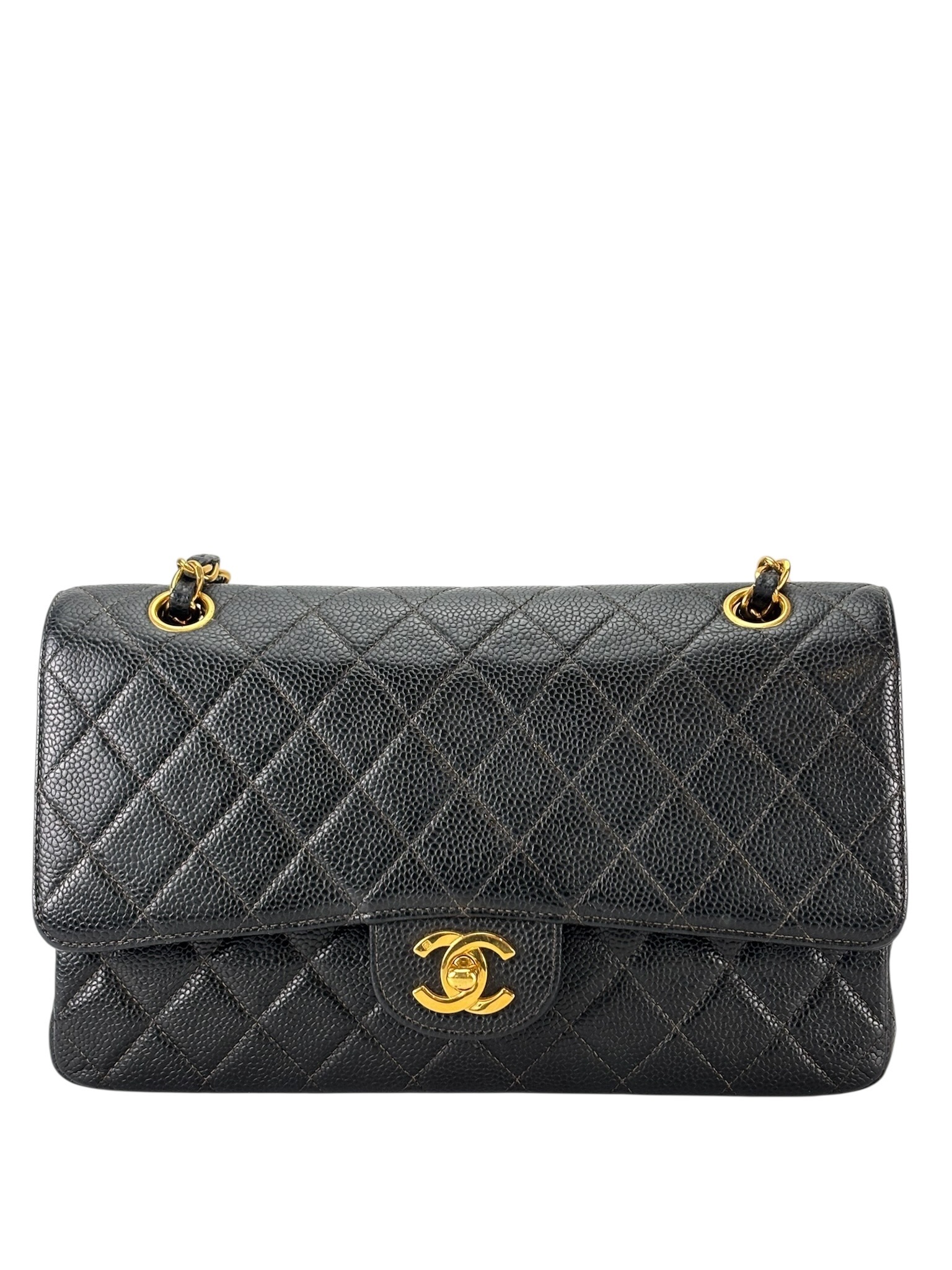 CHANEL - Medium Classic Double Flap Bag Black Caviar Sliver Hardware (CF25)