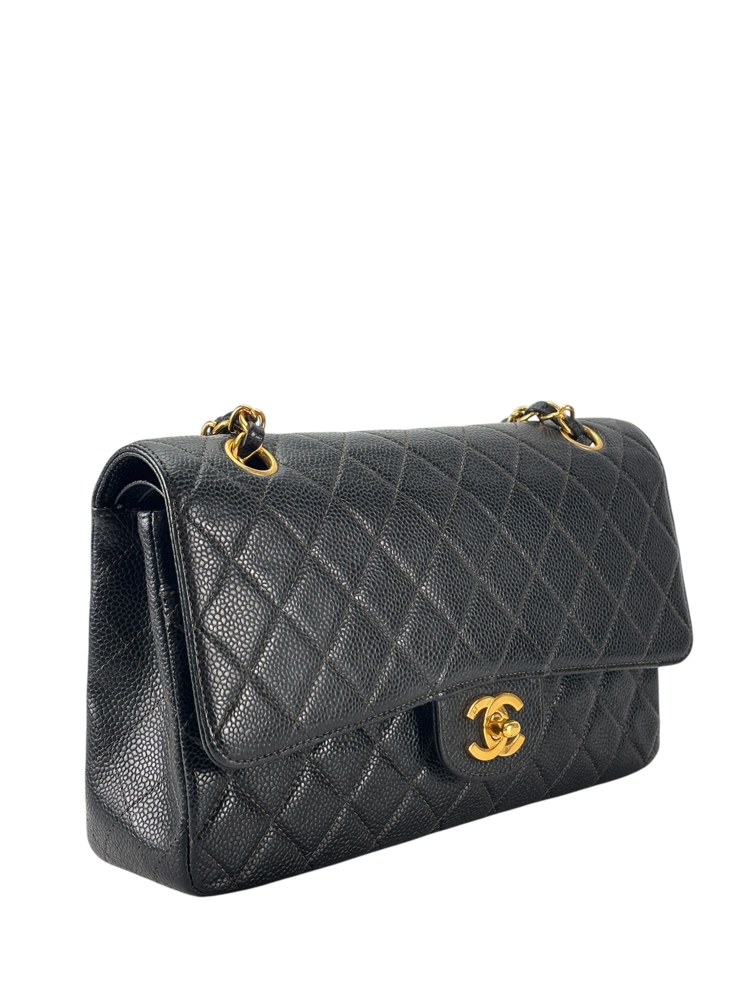 CHANEL - Medium Classic Double Flap Bag Black Caviar Sliver Hardware (CF25)
