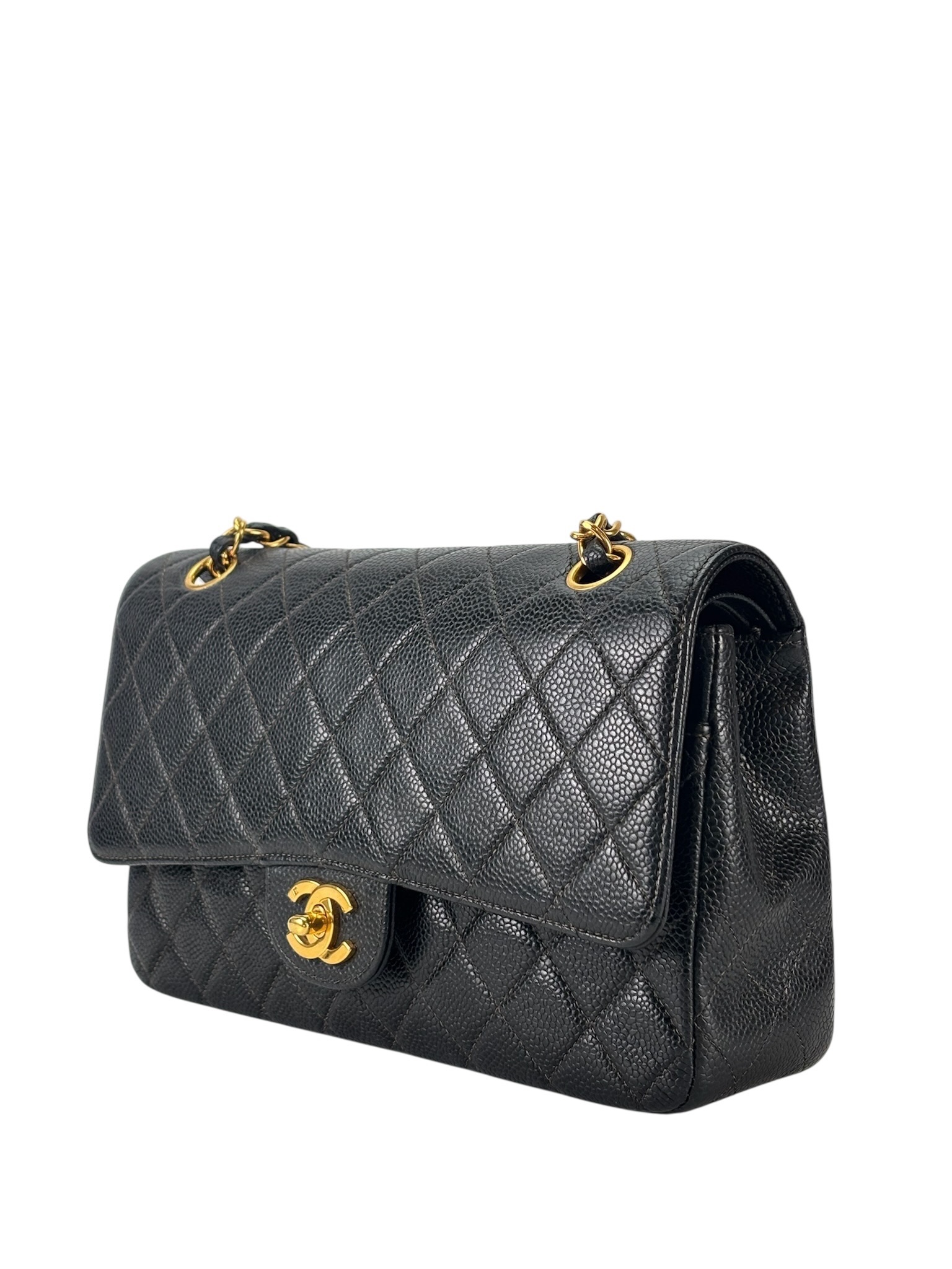 CHANEL - Medium Classic Double Flap Bag Black Caviar Sliver Hardware (CF25)