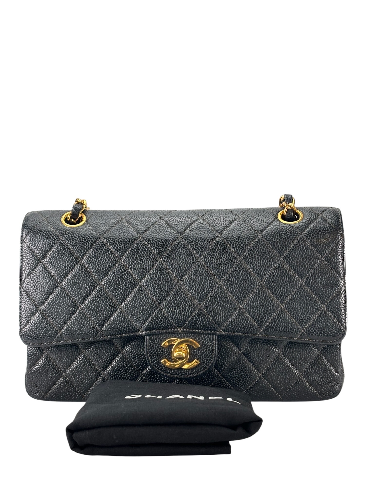 CHANEL - Medium Classic Double Flap Bag Black Caviar Sliver Hardware (CF25)