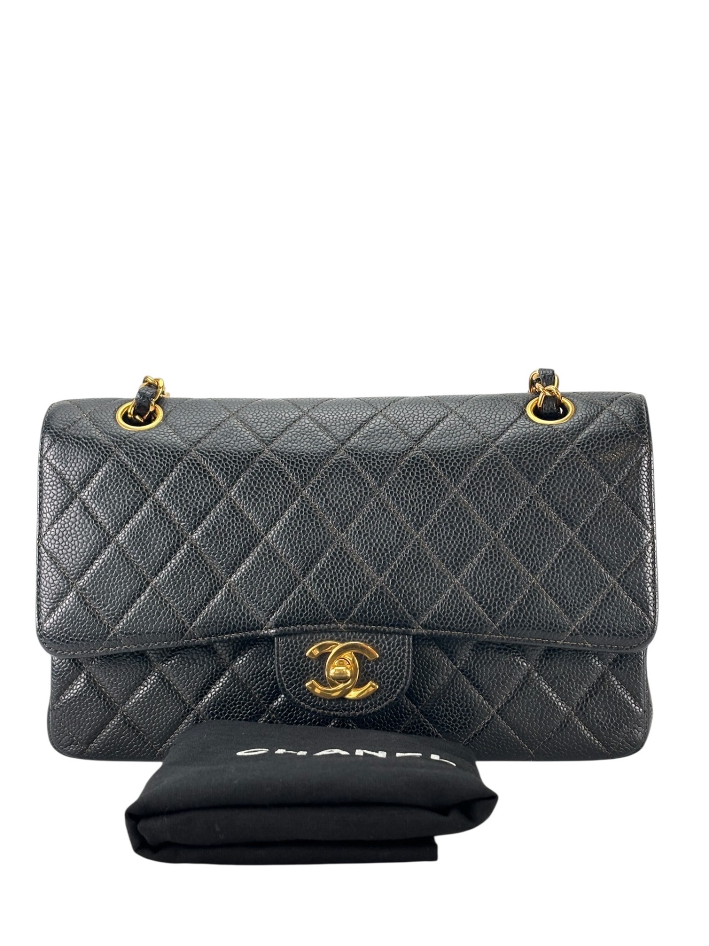 CHANEL - Medium Classic Double Flap Bag Black Caviar Sliver Hardware (CF25)