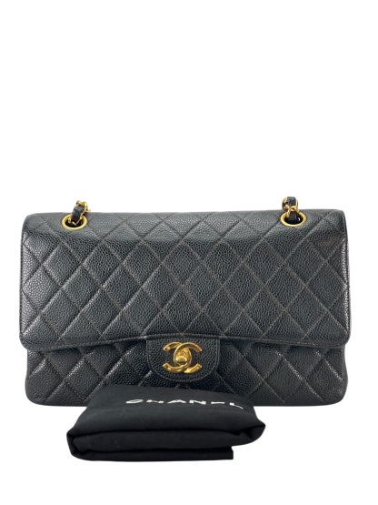 CHANEL - Medium Classic Double Flap Bag Black Caviar Sliver Hardware (CF25)