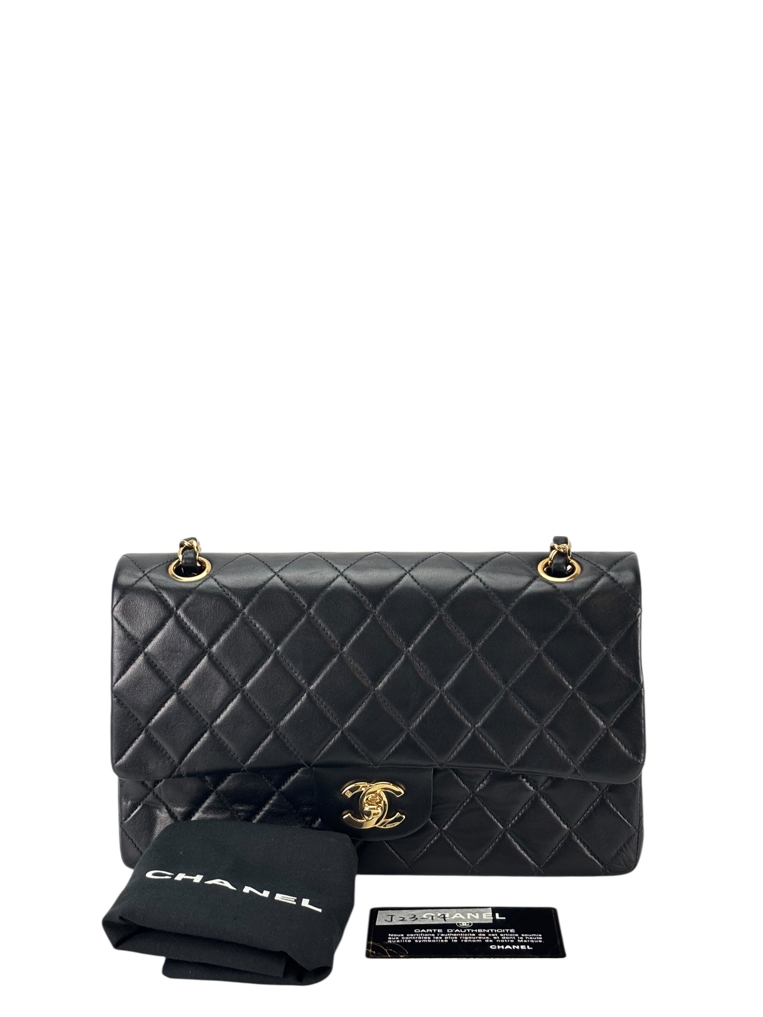 CHANEL - Medium Classic Double Flap Bag Black Lambskin Gold Hardware (CF25)